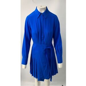 Jason Wu Blue Silk Pleaded Shirt Dress sz 4